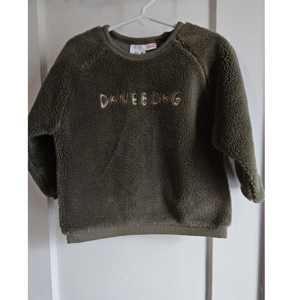 Zara thick plush sweater " DANEBORG " green‎ toddler unisex 2-3 years CM 98